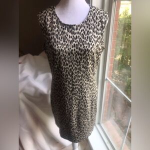 Vintage Spiegel Sweater Sheath Dress Size 12 Leopard Animal Print Sleeveless